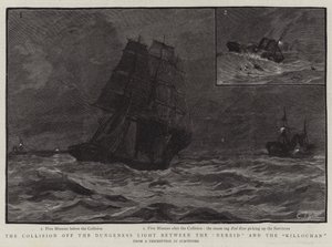 De botsing bij de Dungeness vuurtoren tussen de Nereid en de Killochan door Charles J. Staniland
